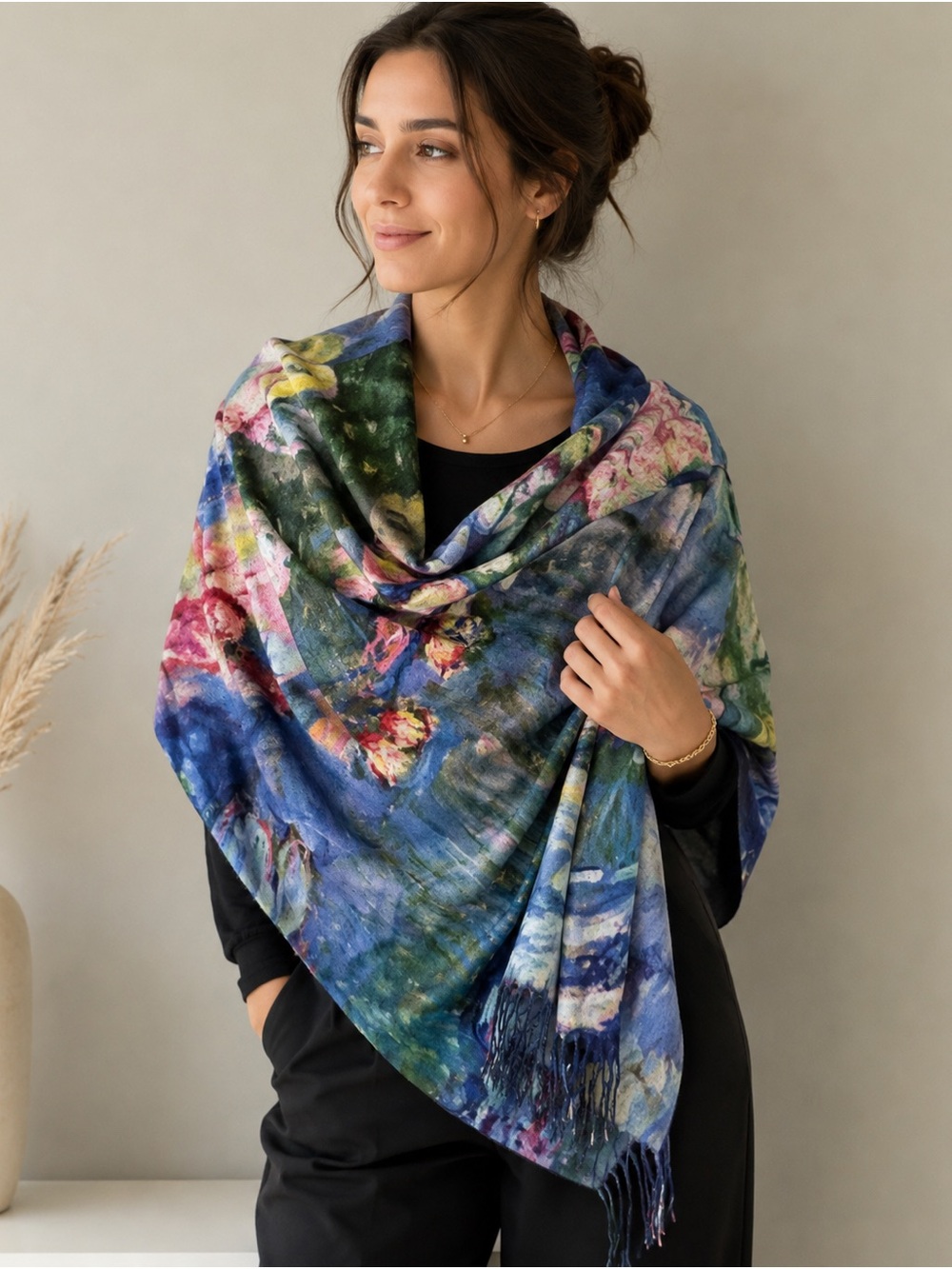 Magic Floral Watercolor Wrap in Blue, Green and Pink